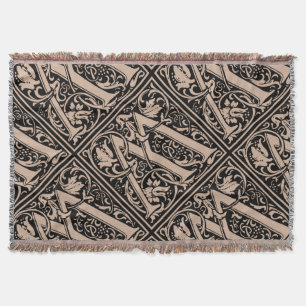 Letter W Mediaeval Monogram Art Nouveau Throw Blanket