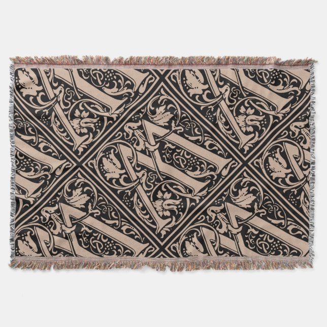 Letter W Mediaeval Monogram Art Nouveau Throw Blanket (Front)