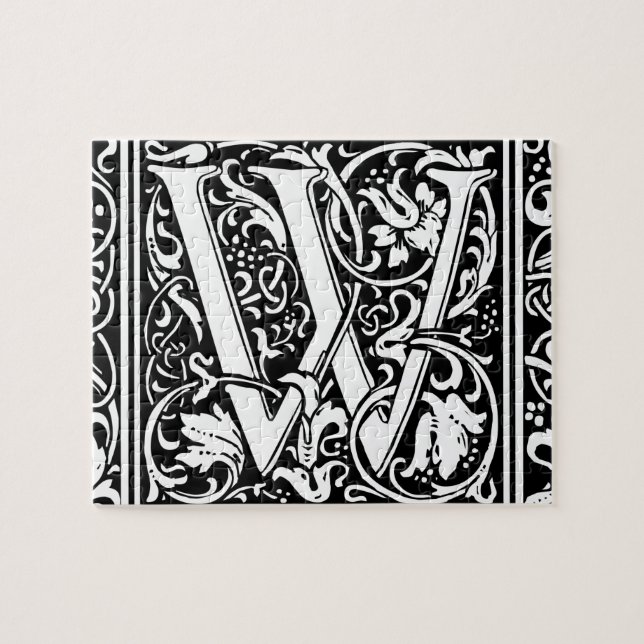 Letter W Mediaeval Monogram Vintage Initial Jigsaw Puzzle (Horizontal)