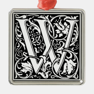 Letter W Mediaeval Monogram Vintage Initial Metal Tree Decoration