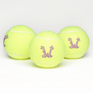 Letter W monogram girls personalised doodle art Tennis Balls