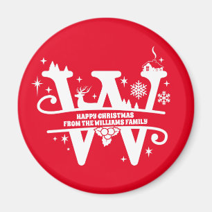 Letter W Monogram Initial Family Name Greeting Magnet