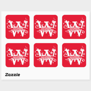Letter W Monogram Initial Family Name Greeting   Square Sticker