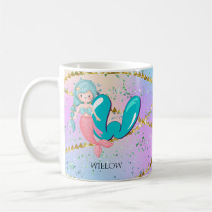 Letter W Monogram Watercolor Cute Mermaid Nursery Coffee Mug
