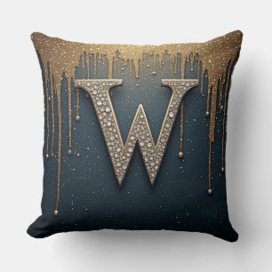 Letter W Monogram With Diamonds Pearls Cushion