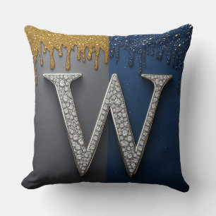 Letter W Monogram With Diamonds Pearls Cushion