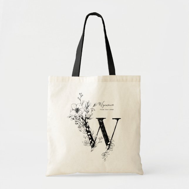 Letter W trendy farmhouse name initialled  Tote Bag (Front)
