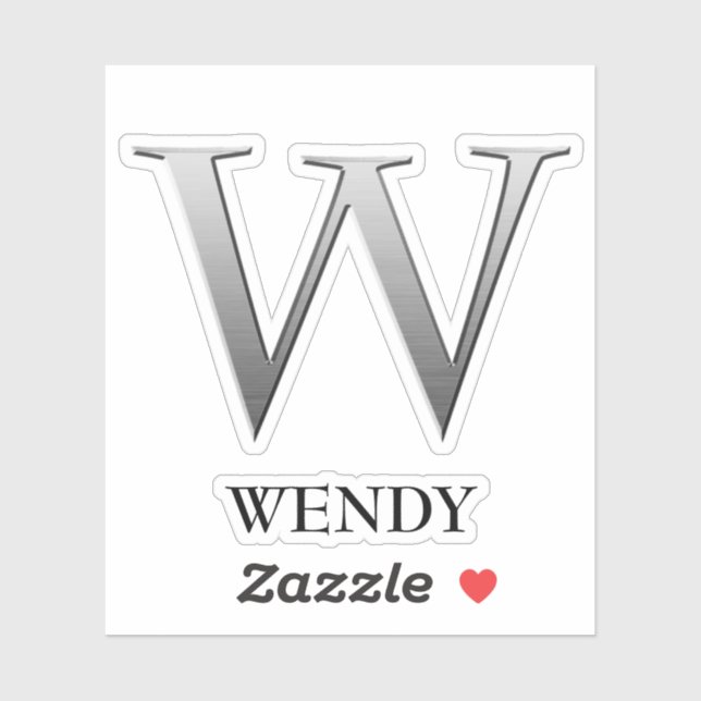 Letter W Two-Tone Silver Grey and Name Sticker (Sheet)