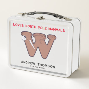 Letter W Walrus Add Name Allergies Back To School Metal Lunch Box