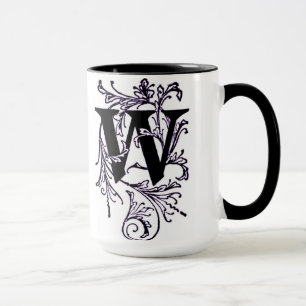 Letter 'W' Wrapped in Purple Vines - Mug