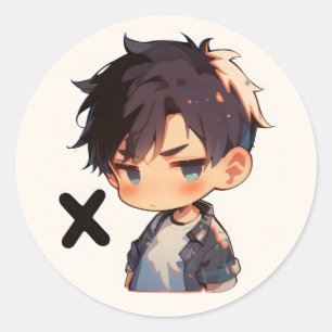 Letter X Anime Man Classic Round Sticker