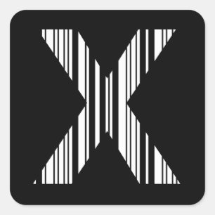 LETTER X BAR CODE First Initial Barcode Pattern Square Sticker