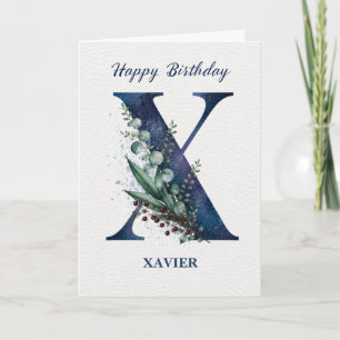 Letter X Birthday for Him Personalised Name Blue Card