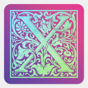 Letter X Colourful Vintage First Letter Gradient Square Sticker