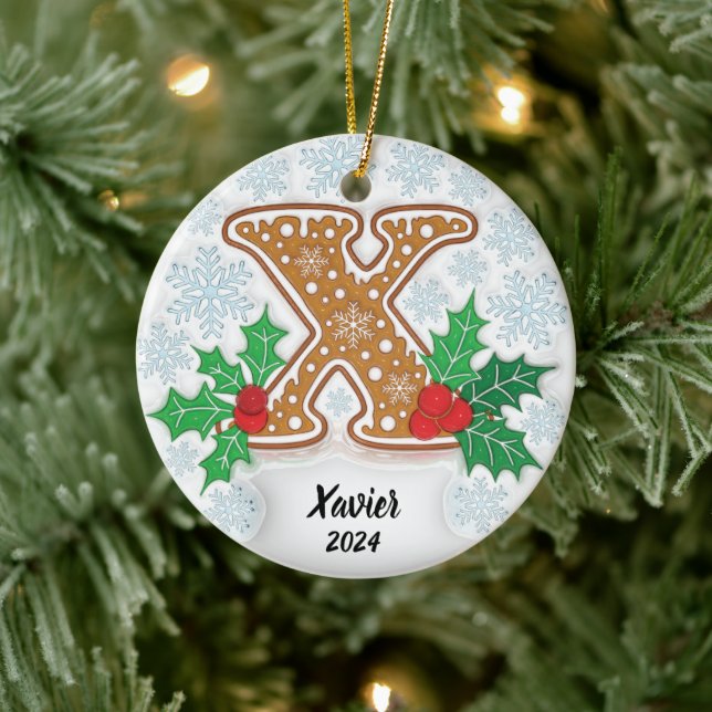Letter X Custom name Monogram Christmas  Ceramic Ornament (Tree)