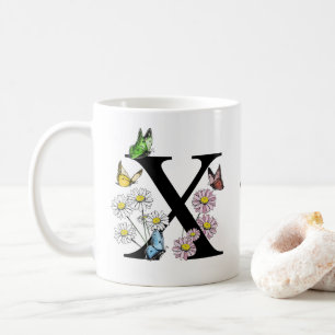 Letter X Floral Butterfly Monogram Initial    Coffee Mug
