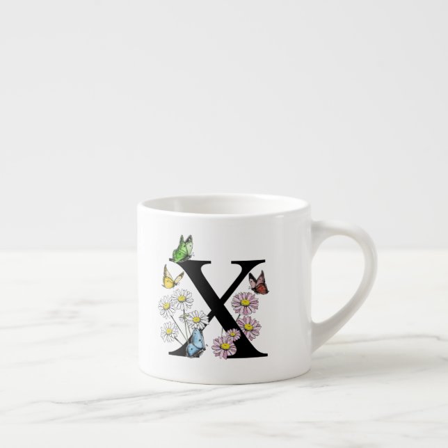 Letter X Floral Butterfly Monogram Initial     Espresso Cup (Right)