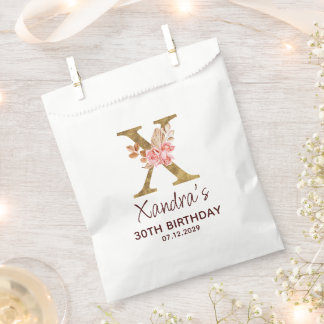 Letter X Gold Monogram Blush Pink Roses Favour Bag