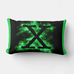 Letter X Green Capital Alphabet Lumbar Cushion