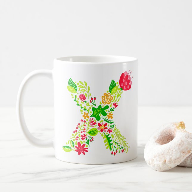 Letter X in Flowers Coffee Mug (With Donut)