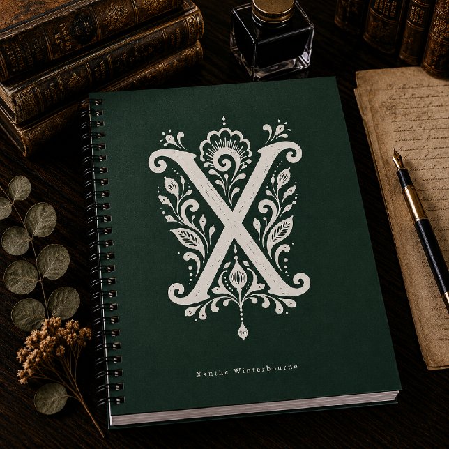 Letter X Linocut Botanical Monogram Notebook (Creator Uploaded)