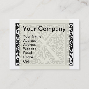 Letter X Mediaeval Monogram Art Nouveau Business Card