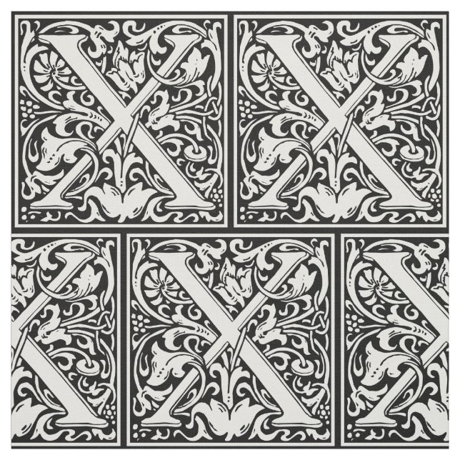 Letter X Mediaeval Monogram Art Nouveau Fabric (Swatch)