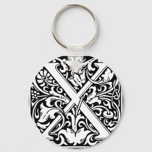 Letter X Mediaeval Monogram Art Nouveau Key Ring