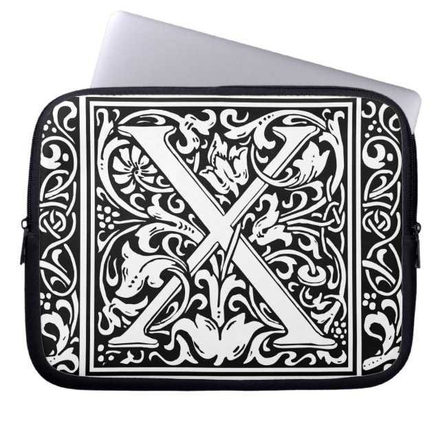 Letter X Mediaeval Monogram Art Nouveau Laptop Sleeve (Front)