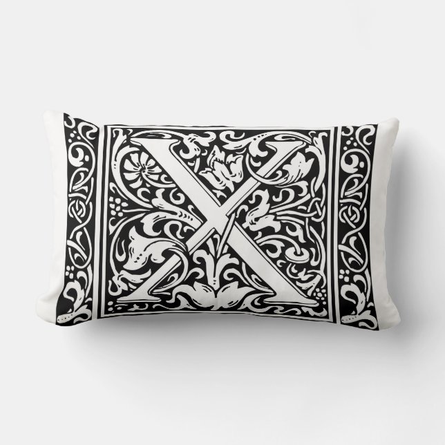 Letter X Mediaeval Monogram Art Nouveau Lumbar Cushion (Front)