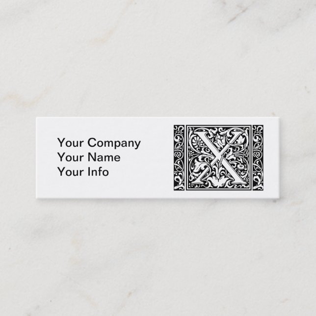 Letter X Mediaeval Monogram Art Nouveau Mini Business Card (Front)