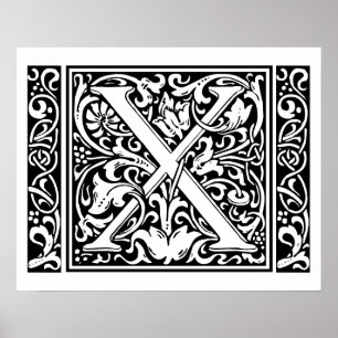 Letter X Mediaeval Monogram Art Nouveau Poster