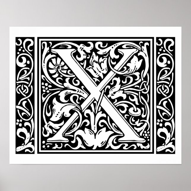 Letter X Mediaeval Monogram Art Nouveau Poster (Front)