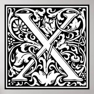 Letter X Mediaeval Monogram Art Nouveau Poster
