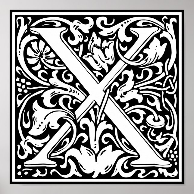 Letter X Mediaeval Monogram Art Nouveau Poster (Front)