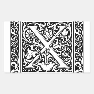 Letter X Mediaeval Monogram Art Nouveau Rectangular Sticker