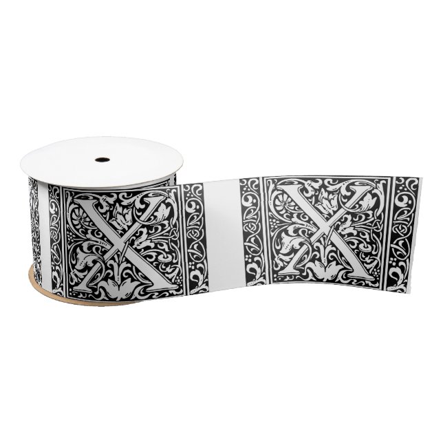 Letter X Mediaeval Monogram Art Nouveau Satin Ribbon (Spool)