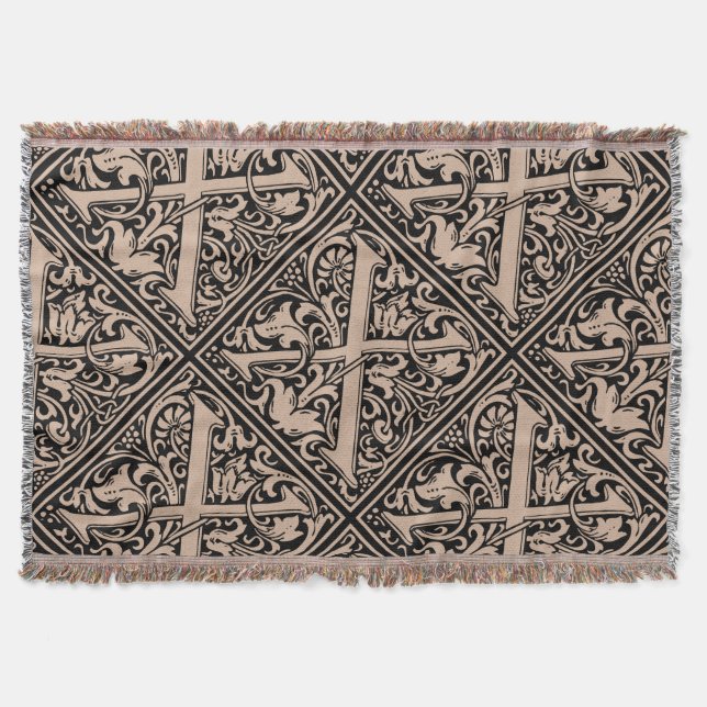 Letter X Mediaeval Monogram Art Nouveau Throw Blanket (Front)