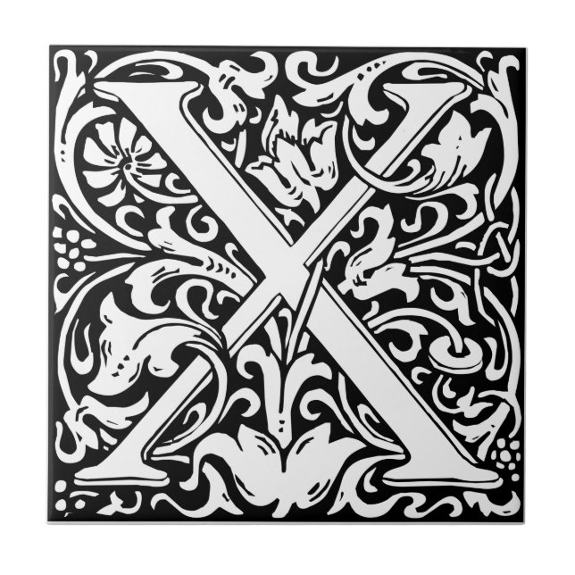 Letter X Mediaeval Monogram Art Nouveau Tile (Front)