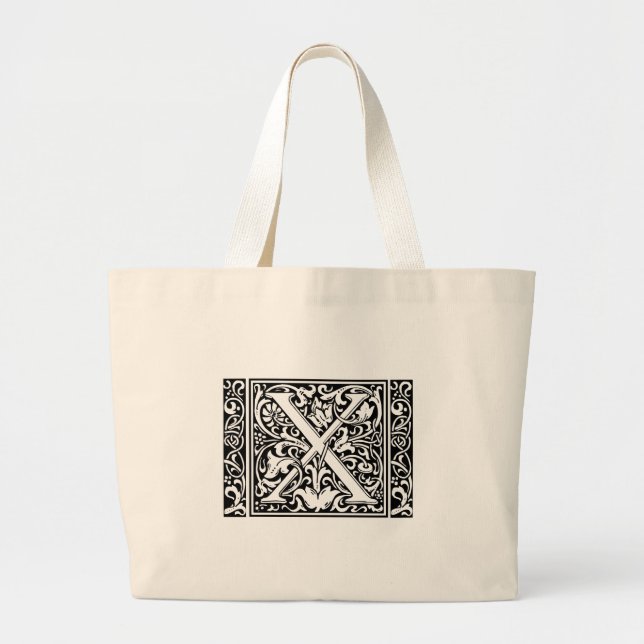 Letter X Mediaeval Monogram wide Large Tote Bag (Front)