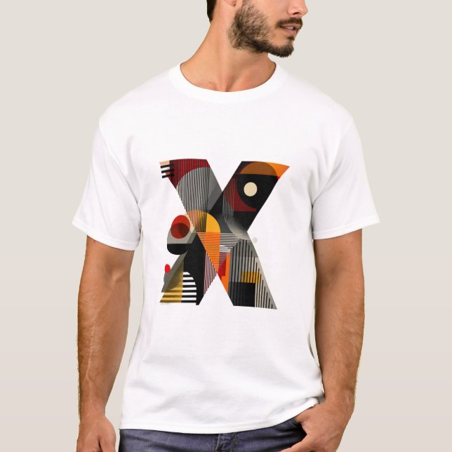 Letter X – Modern Geometric Monogram with Stripes T-Shirt (Front)