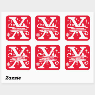 Letter X Monogram Initial Family Name Greeting Square Sticker