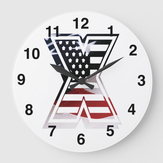 Letter X Monogram Initial Patriotic USA Flag Large Clock (Front)