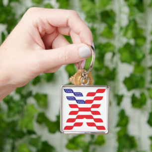 Letter X Monogram USA Flag Key Ring