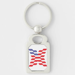 Letter X Monogram USA Flag Key Ring