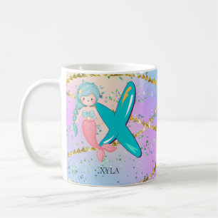 Letter X Monogram Watercolor Cute Mermaid Nursery Coffee Mug