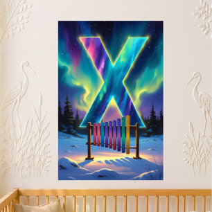 Letter X Northern Lights Nursery   Aurora Borealis Poster