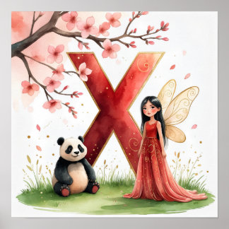 Letter X Panda Fairy Poster - Chinese Alphabet Art