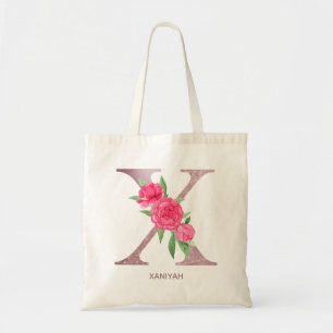 Letter X Personalised Rose Initial Gift Wedding Tote Bag