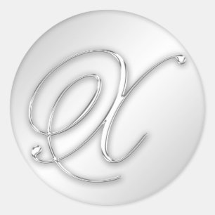 Letter X script initial faux silver monogram favou Classic Round Sticker